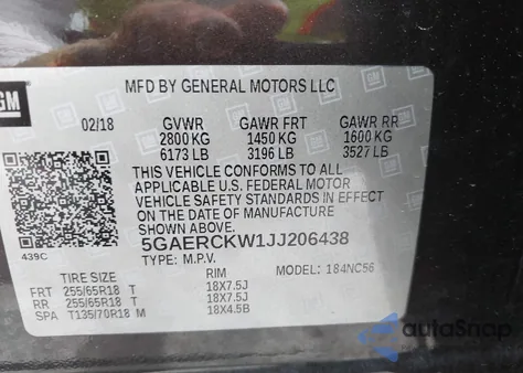 2018 Buick Enclave Premium from USA, damaged, VIN 5GAERCKW1JJ206438